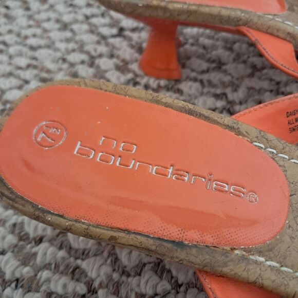 Vintage Y2K Kitten Heels Women's 7.5 No Boundaries Orange Flower Cork Preppy - Picture 3 of 11